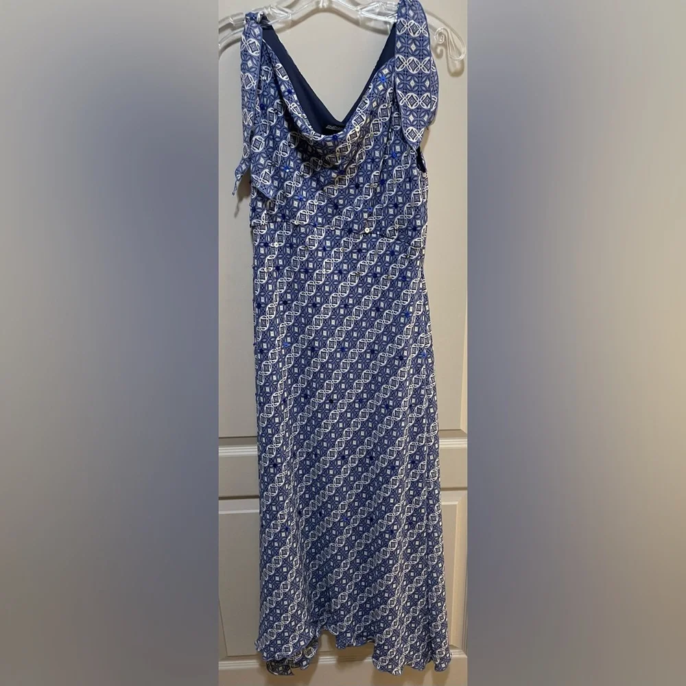 Jonathan Martin Blue Lined Long Dress With Tie Straps Size 16 - Picture 1 of 4